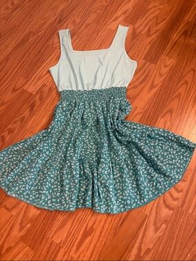 Light Blue Tank Top with Teal Floral Skirt Dress